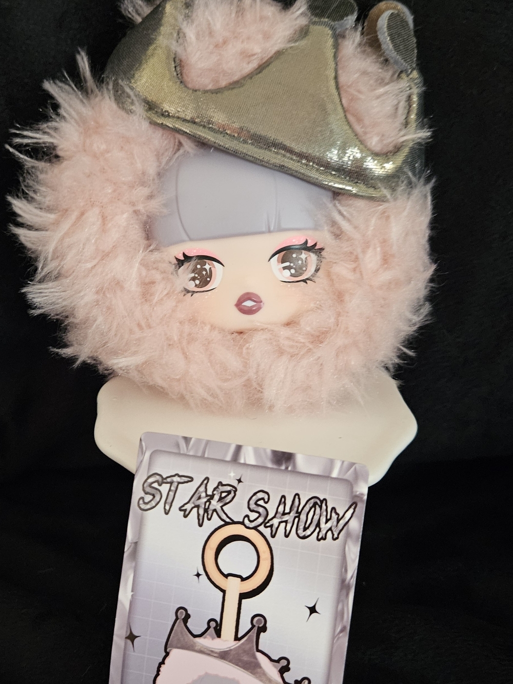 LILISHA STAR SHOW Pink Fuzzy Doll Head with Metallic Crown